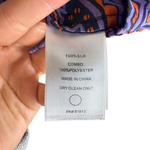 Tracy Reese 100% Silk Purple Pattern 3/4 Sleeve Lightweight Breezy Colorful Top - Picture 11 of 11